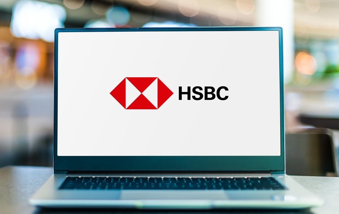 A laptop, with HSBC's logo on; our Conveyancing Solicitors can assist with remortgages for a variety of mortgage lenders, including HSBC.