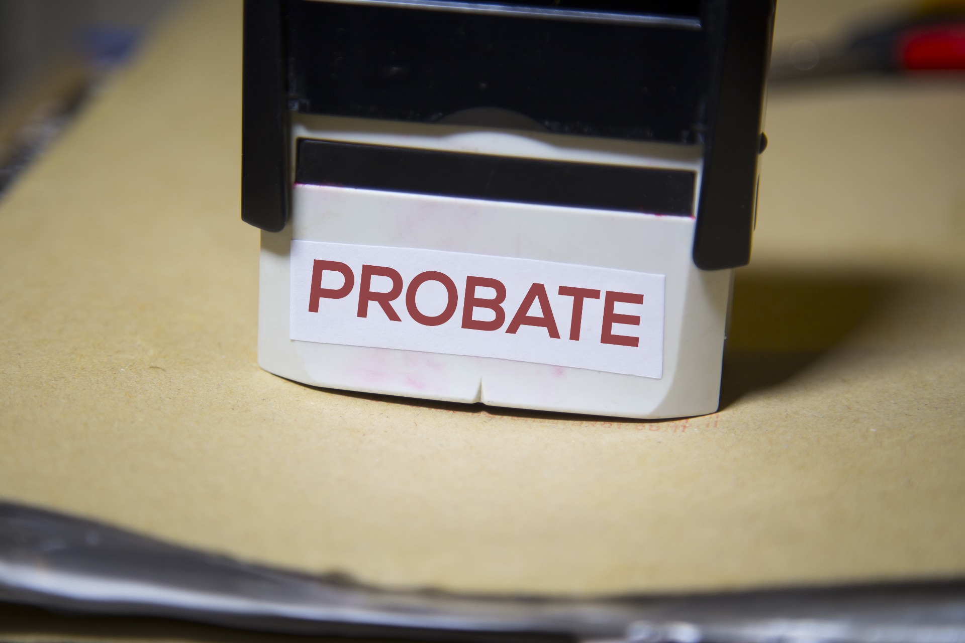 A Probate stamp, in red ink; our Probate solicitors can assist with probate matters. Click this image to find out more.