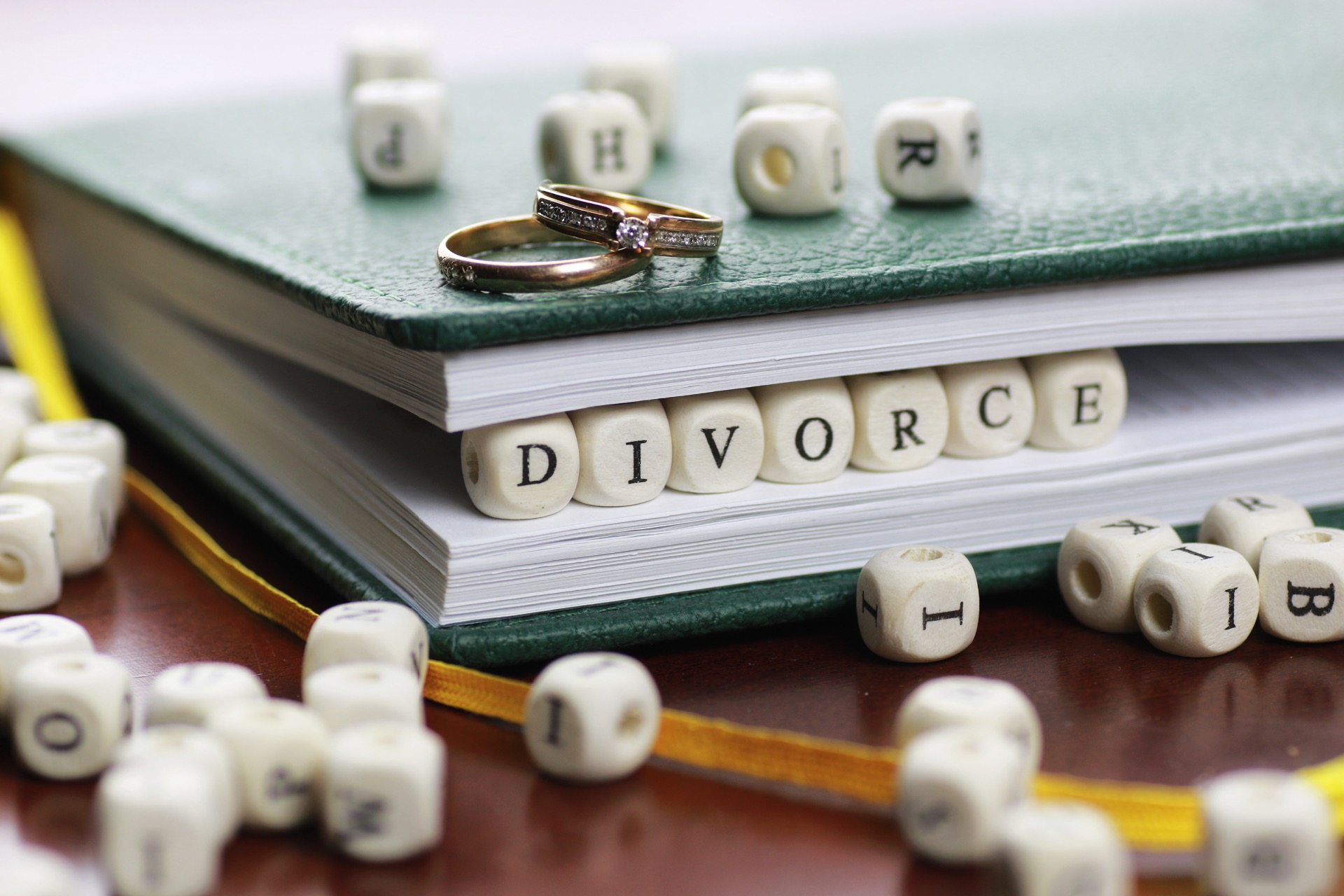Divorce spelled out in Scrabble Letters.