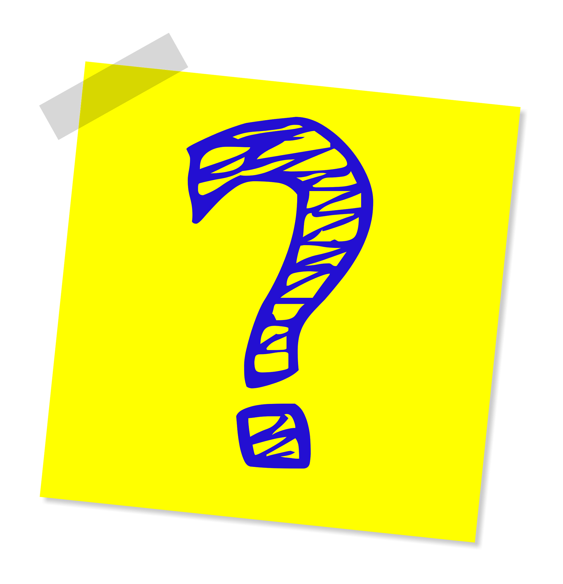 A blue question mark on a yellow sticky note; our Solicitors in Lytham discuss Statutory Declarations, when they're required, and how they can be sworn.