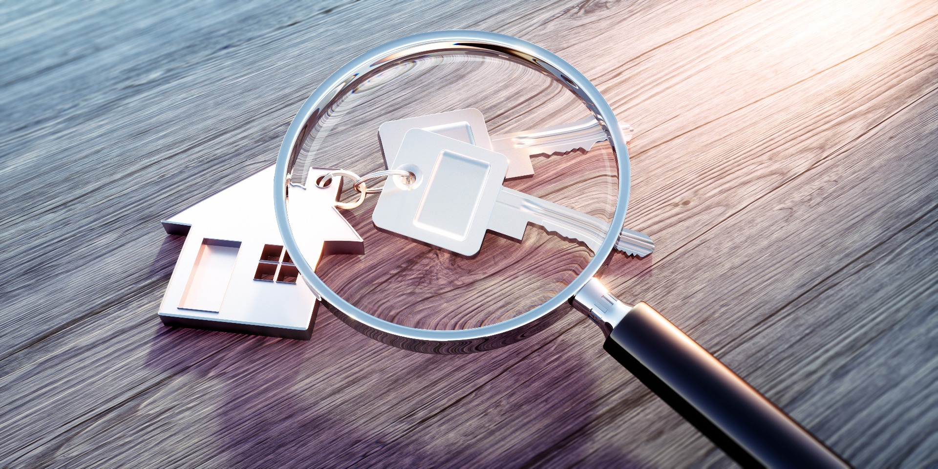 A metal house keyring, with keys, and a magnifying glass over; our Conveyancing Solicitors in Preston discuss searches and why these are important in your Conveyancing purchase.