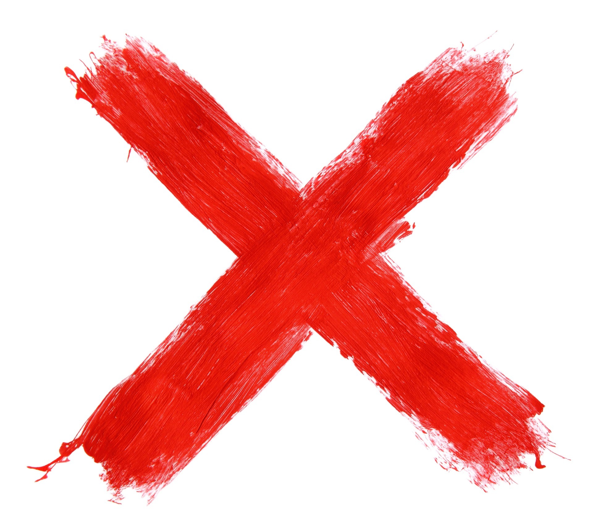 A big red 'X' (or kiss) painted onto a white background