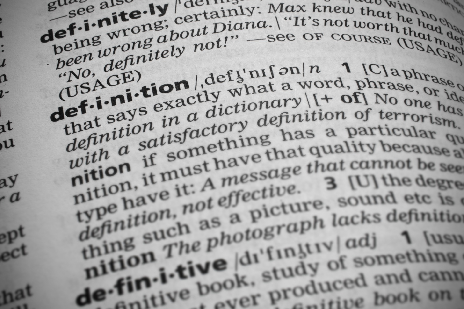 A Dictionary showing a Definition of the word Definition.