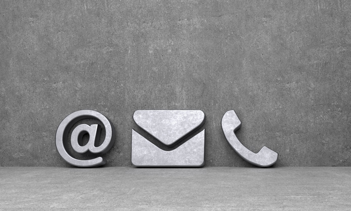 Phone, email and mail symbols with a grey background.