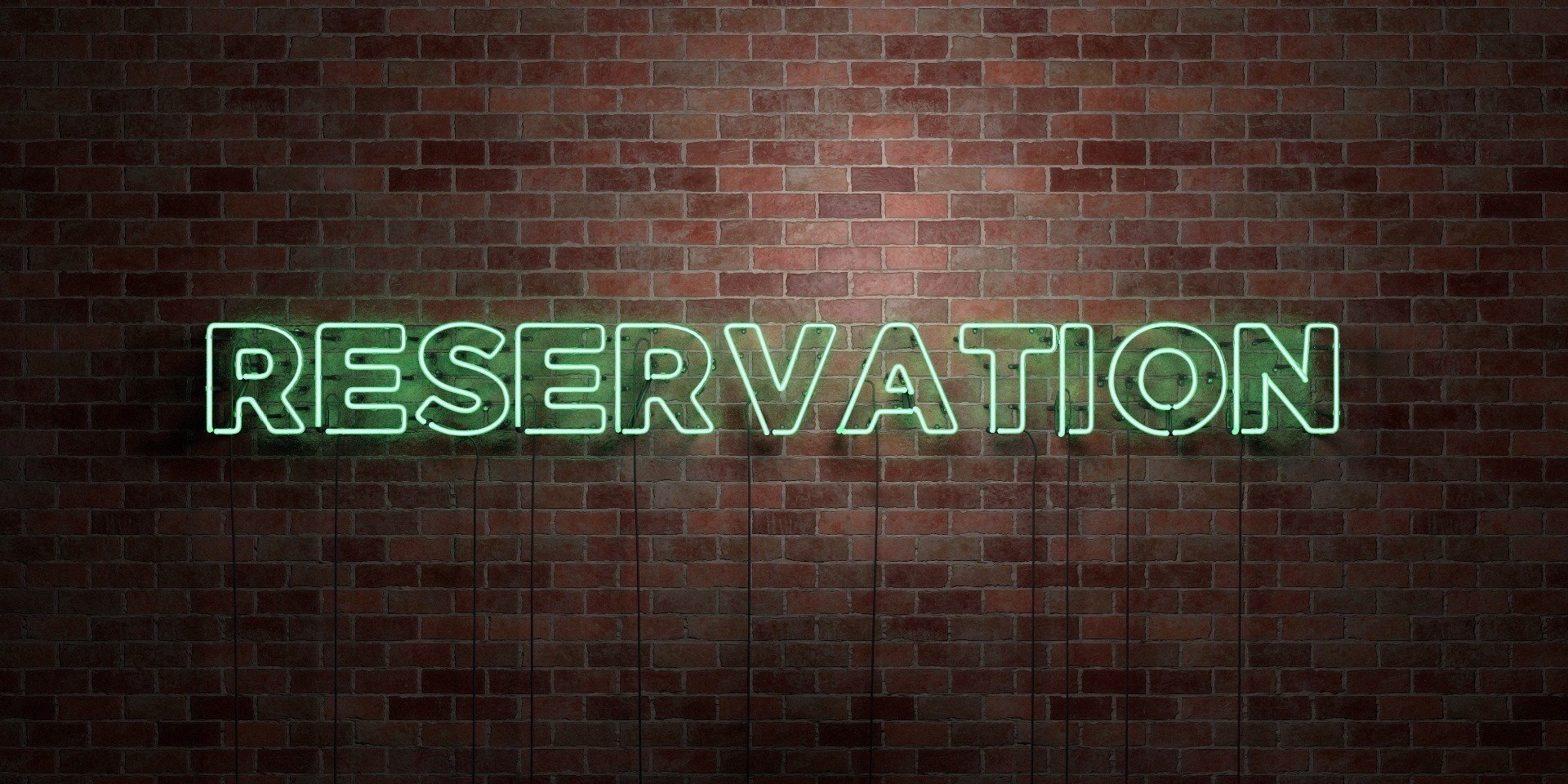 Neon green writing 'Reservation'.