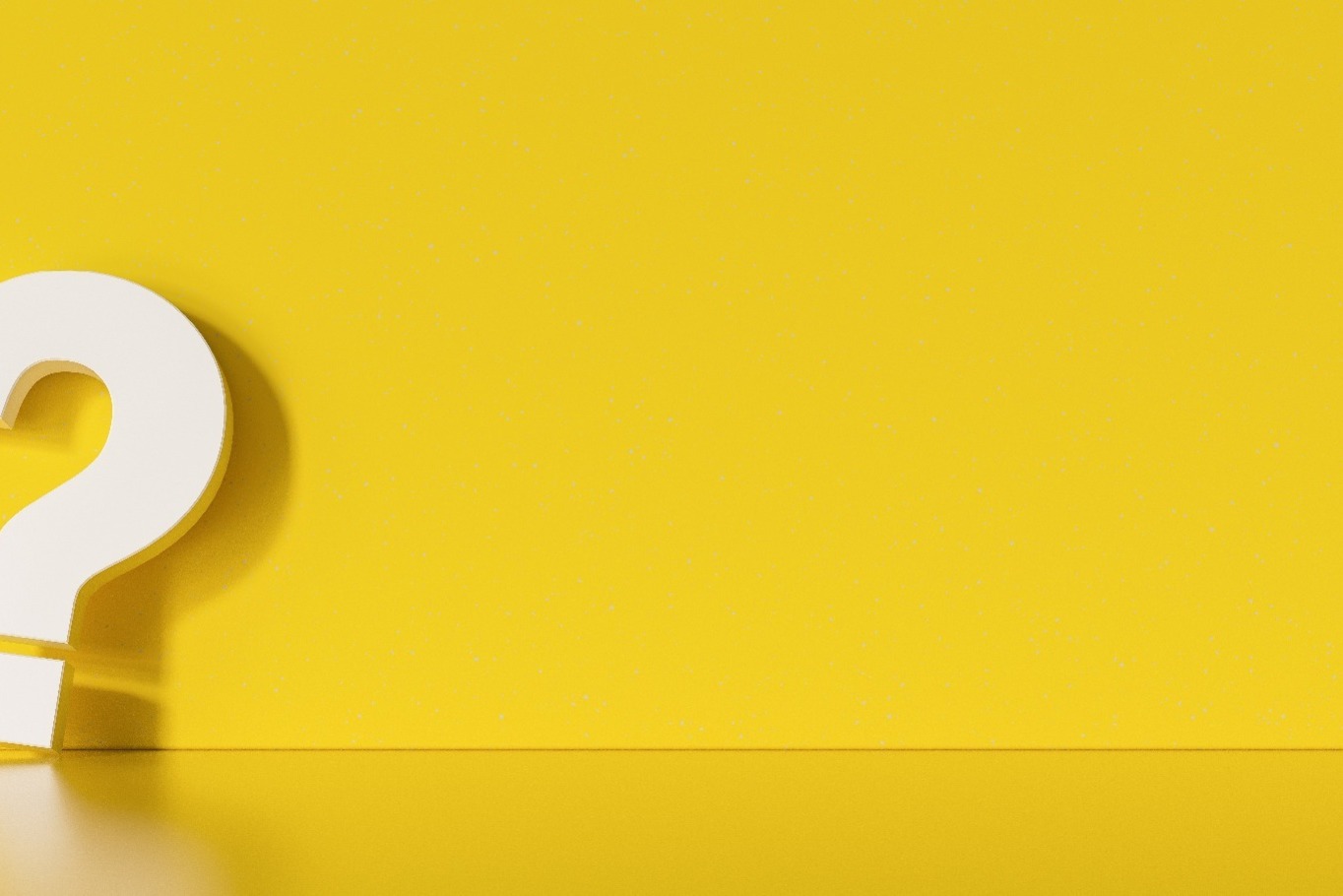 A large, white question mark (3D) against a yellow background.