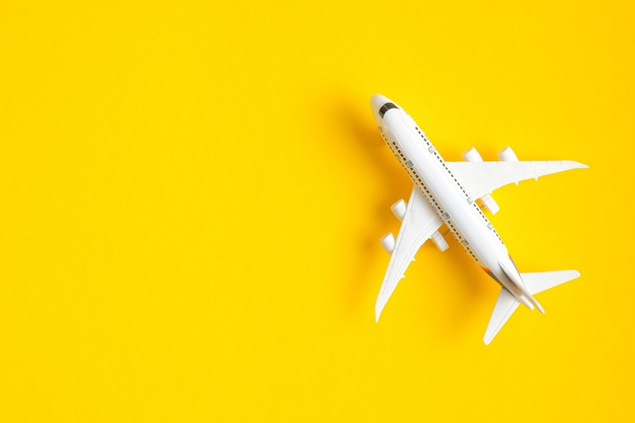 A toy aeroplane against a white background.